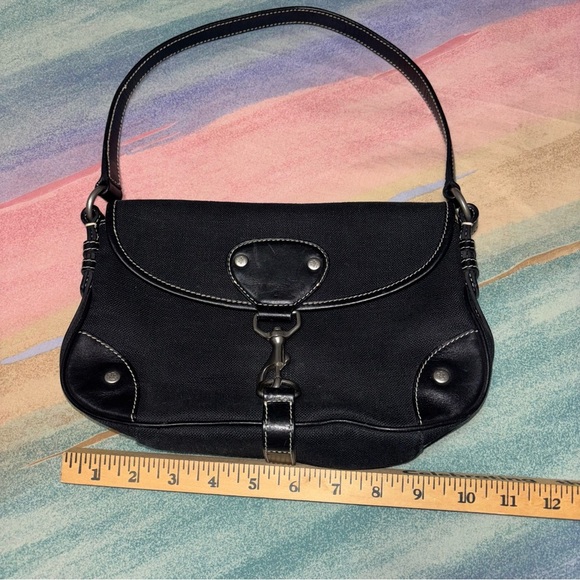 Vintage Ralph Lauren black leather buckle bag with silver metal clasp Y2K 90’s - Picture 10 of 13